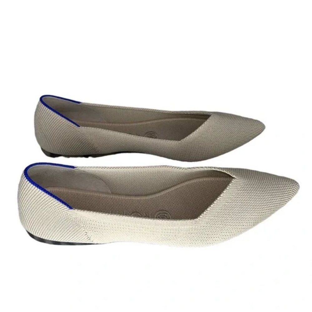 NWOB Rothy's Beige The Pointy Toe Ballet Flax Bird Eye Flats Shoes Size 7
